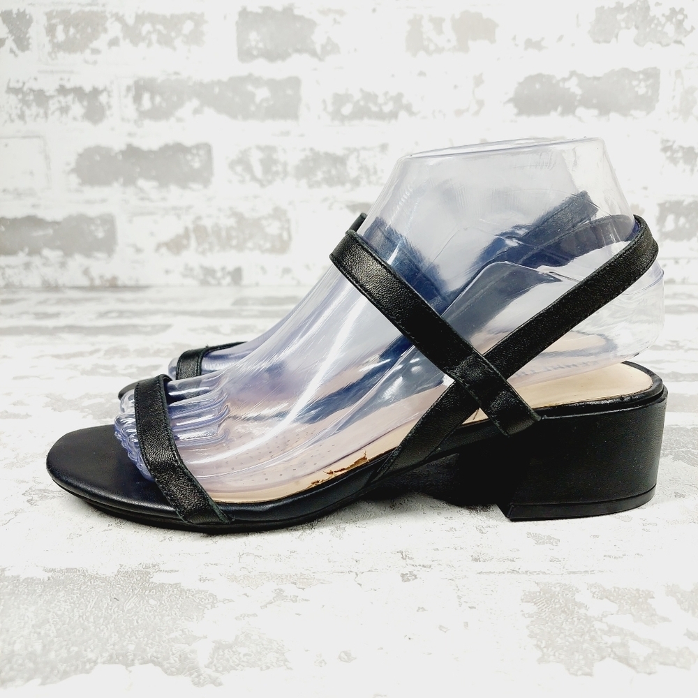 New Kenneth Cole New York Maisie Black Leather Block Heel Sandals T135